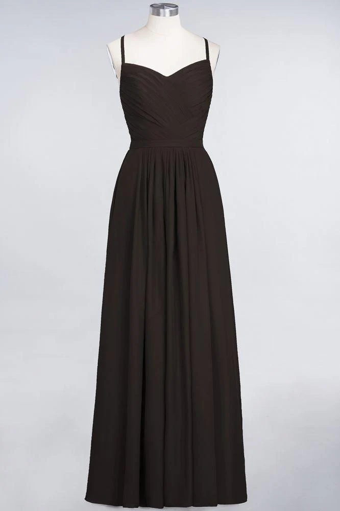 A-Line Spaghetti-Straps Sweetheart Sleeveless Bridesmaid Dress Ruffles Chiffon Evening Maxi Gown - Image 18