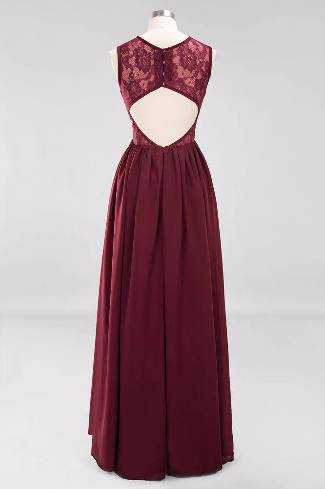 Elegant A-line Lace Sleeveless Bridesmaid Dresses Chiffon Jewel Ruffles Floor-Length Evening Dress with Appliques - Image 8