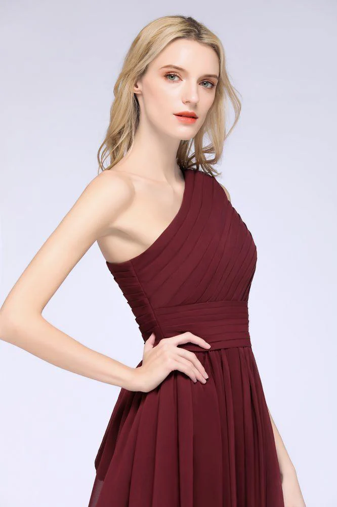 One-Shoulder Sleeveless Knee-Length Bridesmaid Dress with Ruffles Formal Party Dress - Image 4