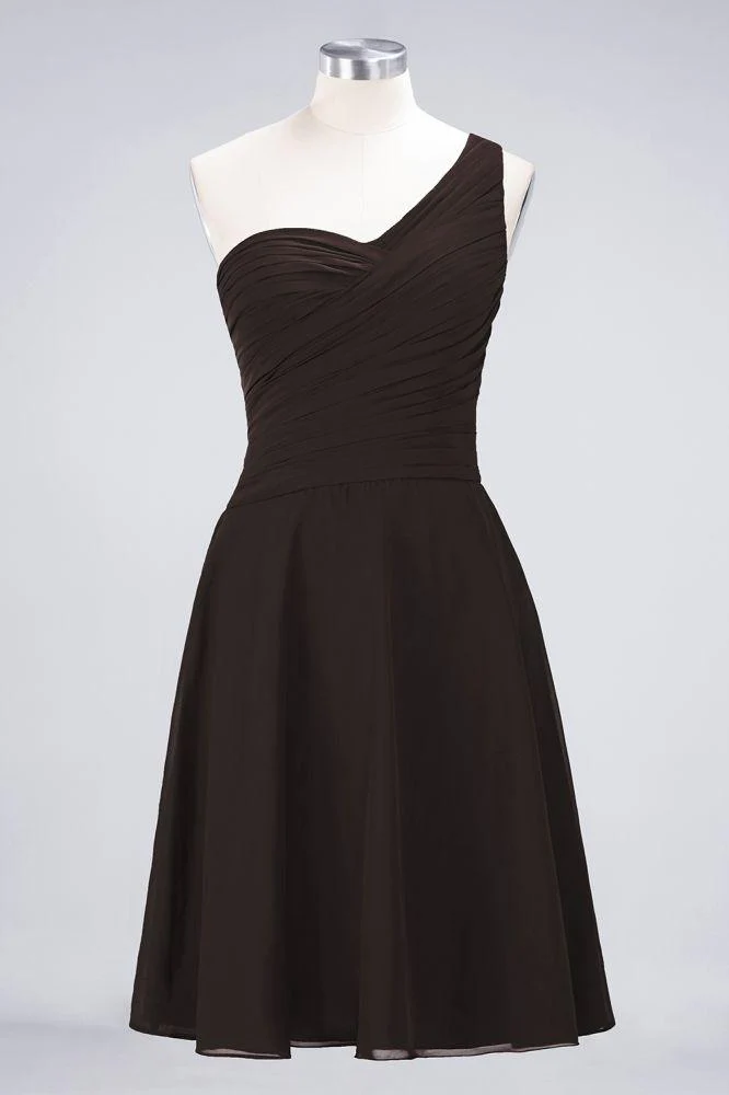 One-Shoulder Sweetheart Knee-Length Bridesmaid Dress Ruffles aline Party Dress - Image 18