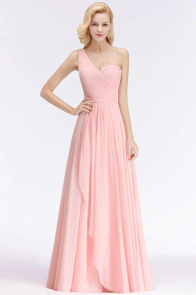 One-shoulder Sweetheart Ruffles Chiffon Bridesmaid Dress Aline Evening Dress - Image 5
