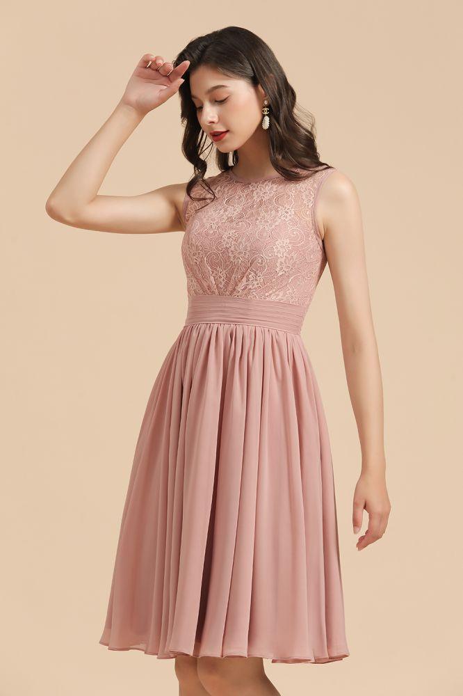 Sleeveless Crew neck Lace Chiffon Party Dress Mini Bridesmaid Dress - Image 6