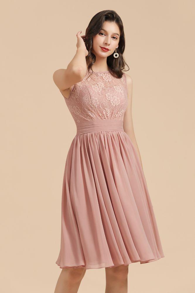 Sleeveless Crew neck Lace Chiffon Party Dress Mini Bridesmaid Dress - Image 7