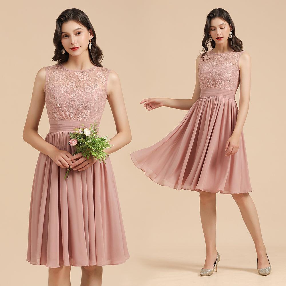 Sleeveless Crew neck Lace Chiffon Party Dress Mini Bridesmaid Dress - Image 9