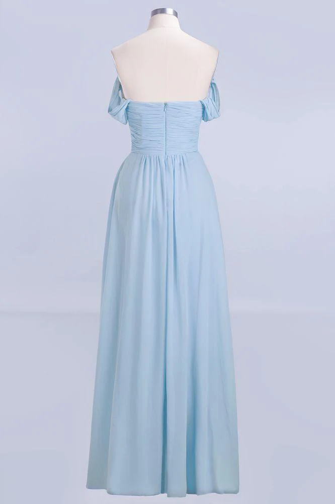 V-Neck Chiffon aline Bridesmaid Dress Sky Blue Floor Length Evening Swing Dress - Image 4