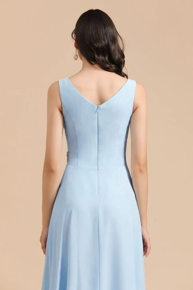 V-Neck Chiffon Aline Bridesmaid Dress Sleeveless Floor Length Simple Wedding Dress - Image 8